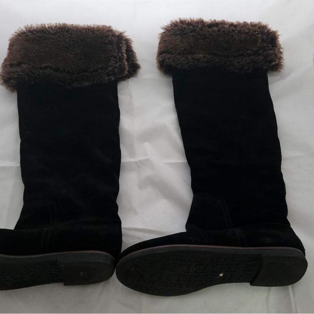 Sam Edelman Black Over the Knee Boots with Brown Fur